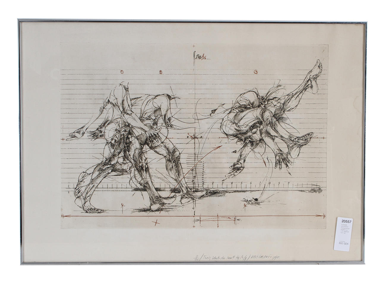 VLADIMIR VELICKOVIC. Hoppande figur. Färgetsning, 7/75, signerad 1975.