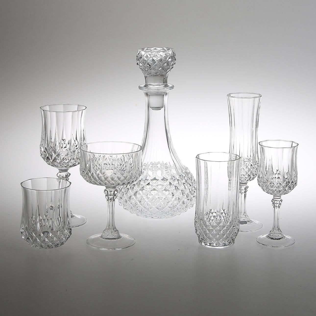 GLASSERVIS, 29 delar, "Longchamp", Cristal d'Arques, Frankrike.