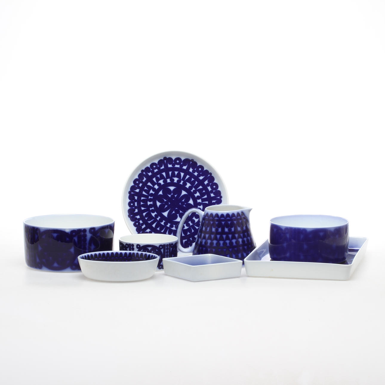 SERVISDELAR, 19 delar, flintgods, "Blå Husar", Flytande Blått, Stig Lindberg, Gustavsberg.