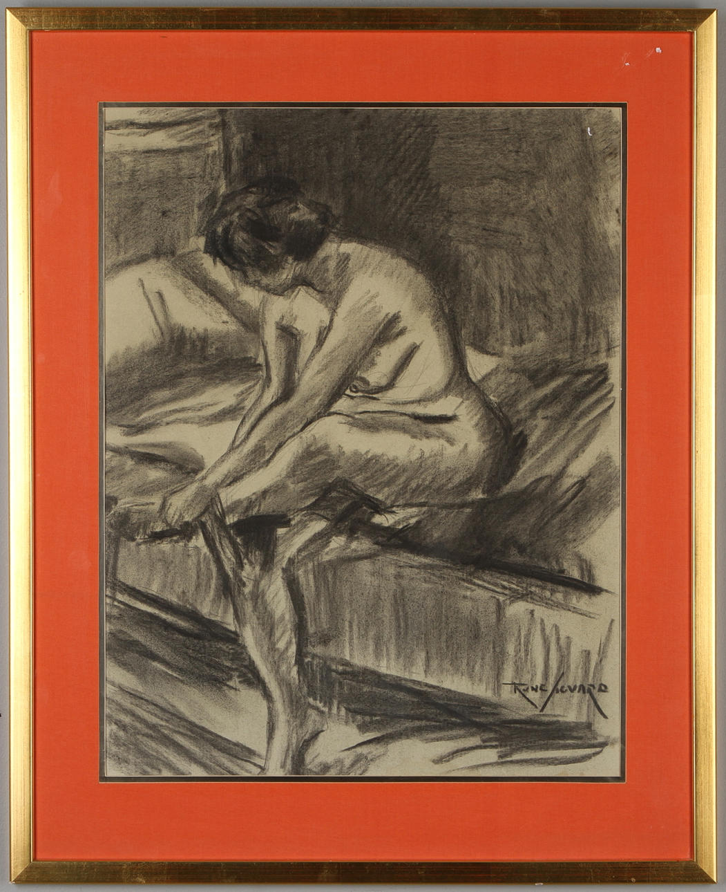 RUNE SIGVARD. Nakenstudie, kolteckning, signerad.