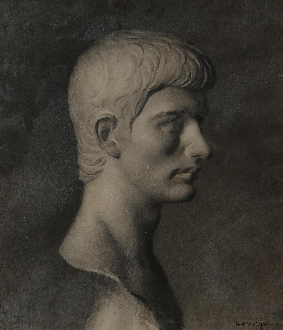 OIDENTIFIERAD KONSTNÄR. Busto, dibujo, firmado.