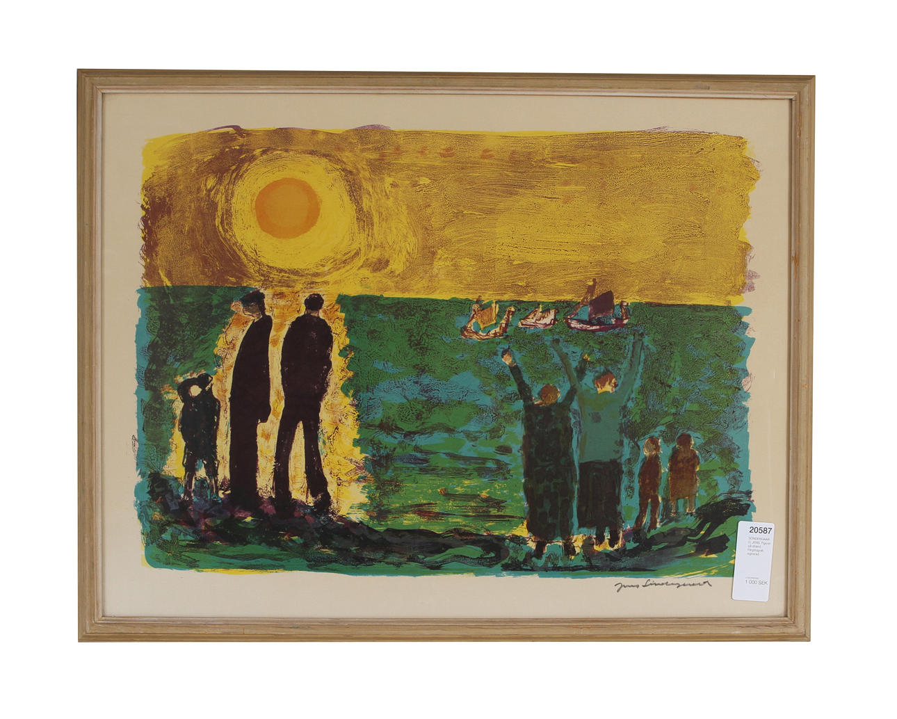 JENS SÖNDERGAARD. Figurer på strand. Färglitografi, signerad.