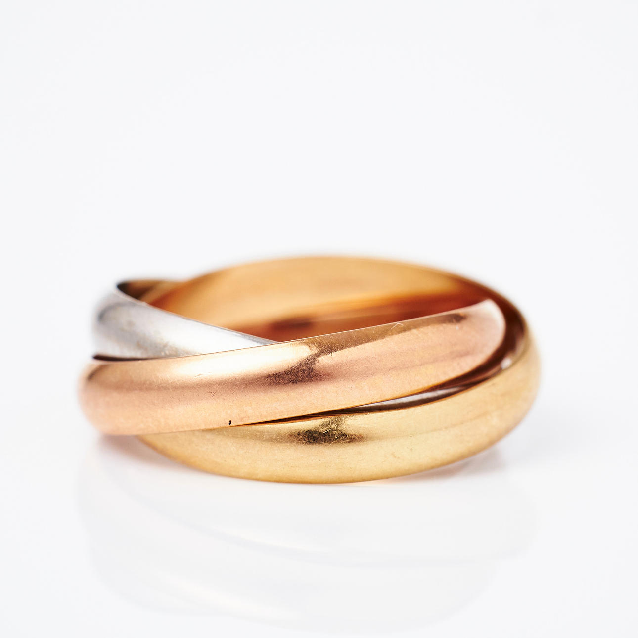 RING, 14k tricolor gold, trinity model.