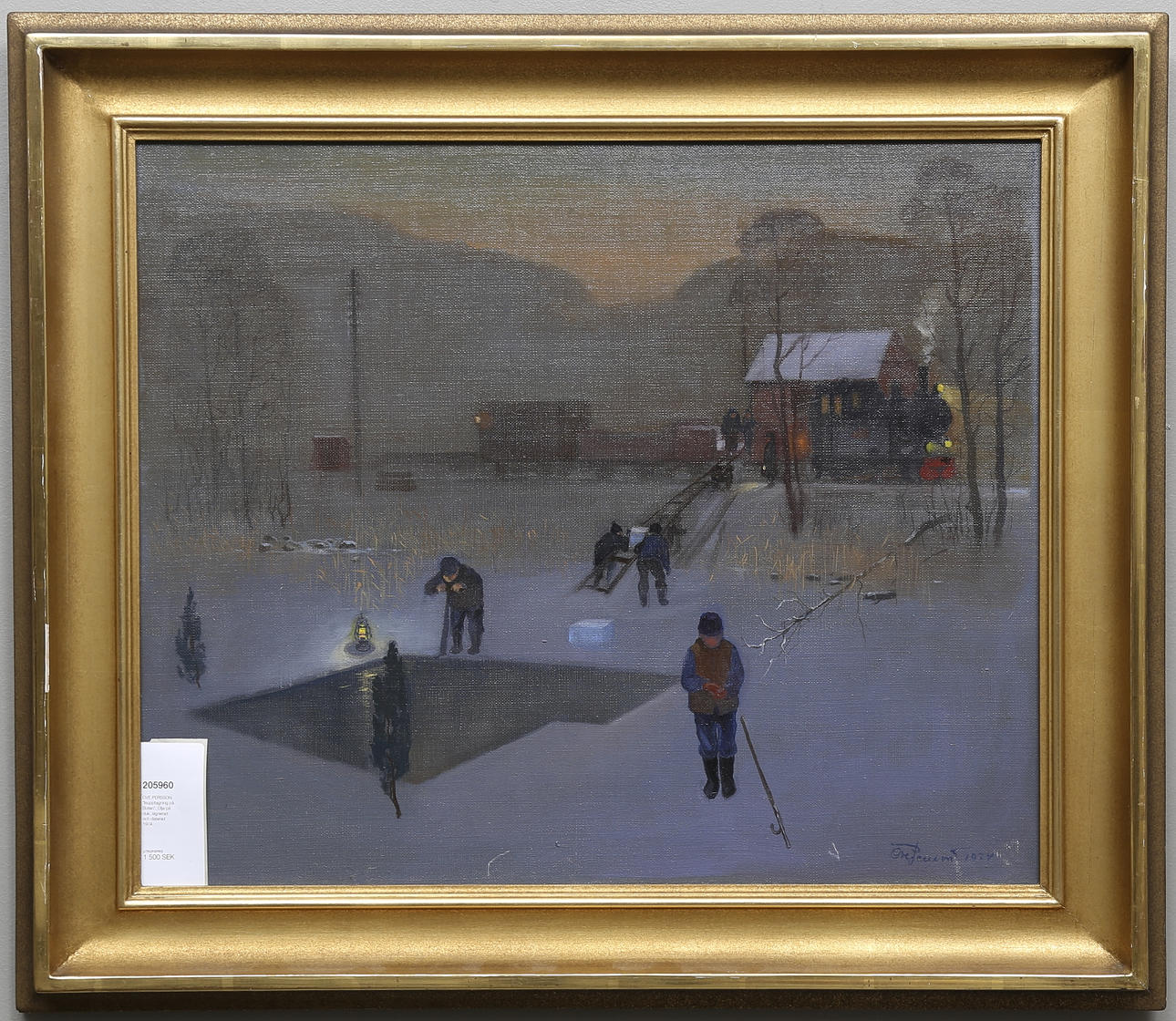 OVE PERSSON. "Isupptagning på Boren". Olja på duk, signerad och daterad 1974.