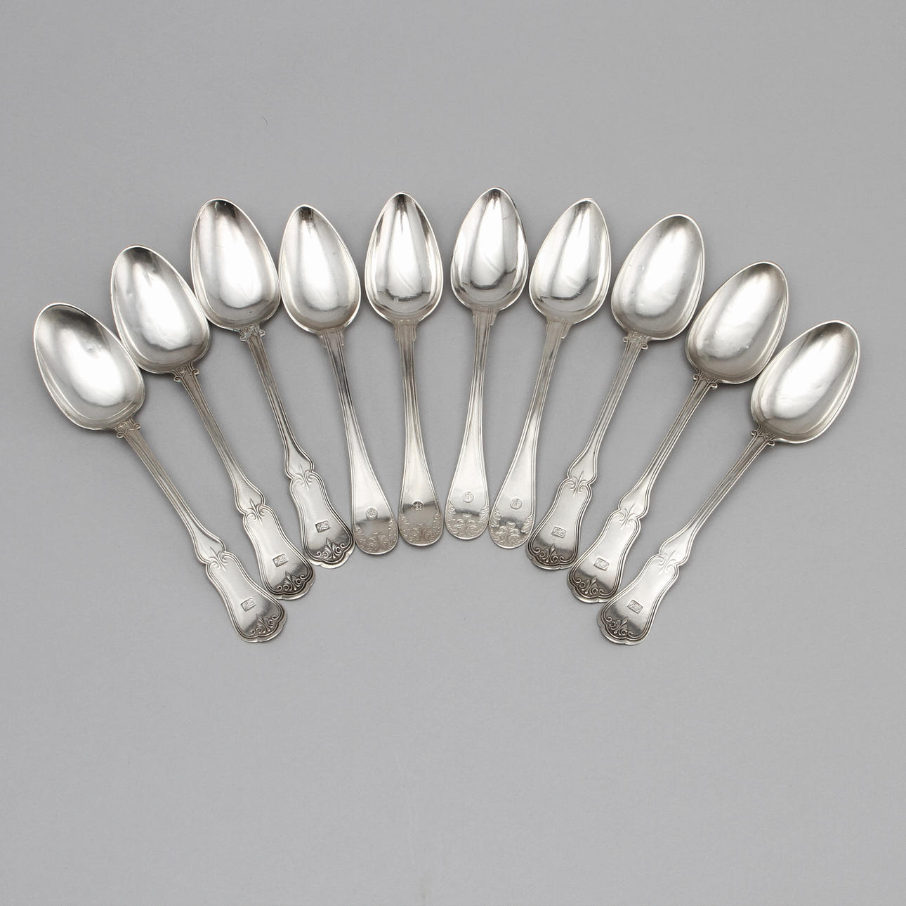 SKEDAR, 10 st, silver, 1800-tal, ca 380 gram.