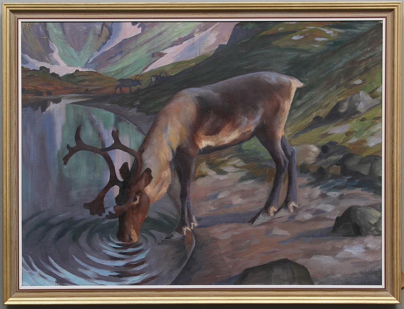 PER HAVNE. "Vid fjällsjön". Olja på duk. Signerad och daterad Pelle Havne -29.