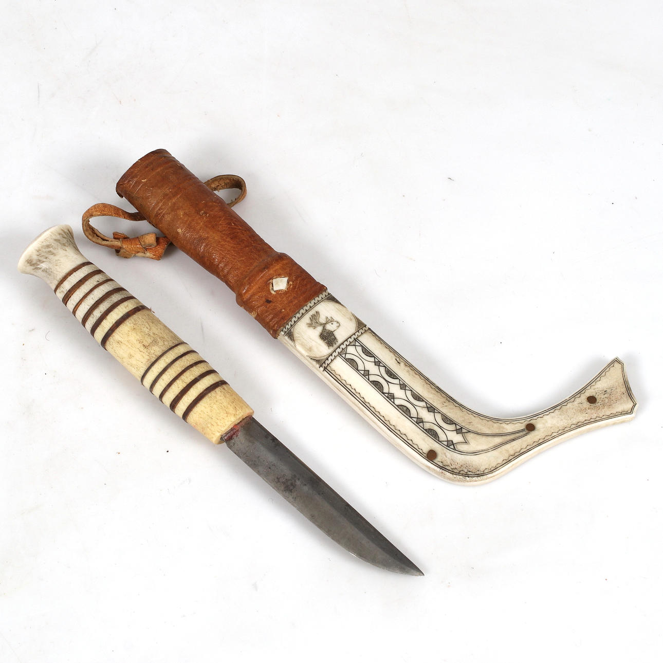 HALF-HORN KNIFE, Sami work, signed Erik Sunna, 1945.