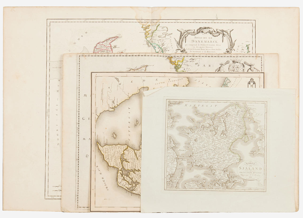 Denmark, 4 maps, i.a. published by Mariette in 1646.