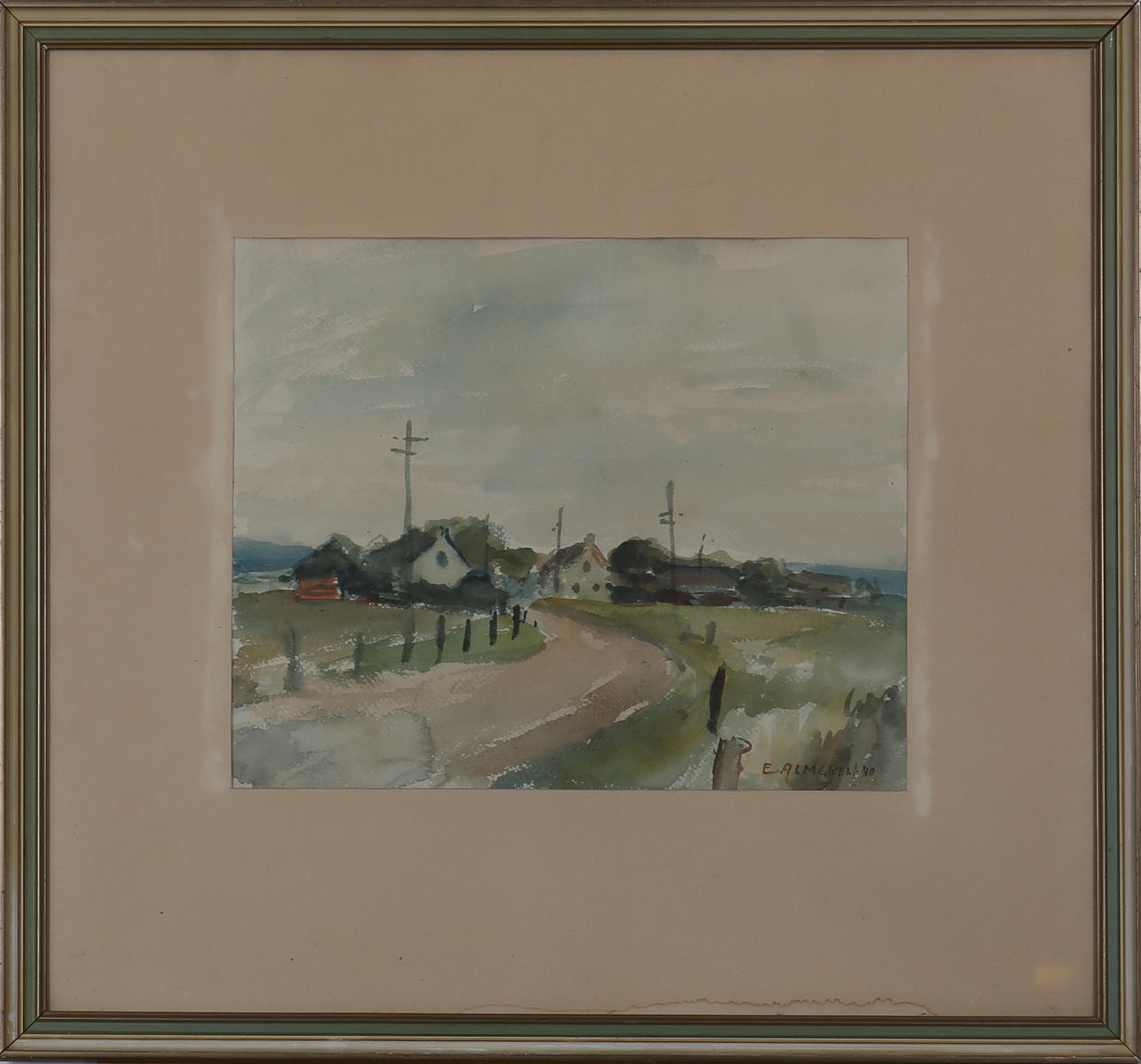 ERIK ALMGREN. Akvarell. Hus i landskap. Signerad E. Almgren. Daterad -40.
