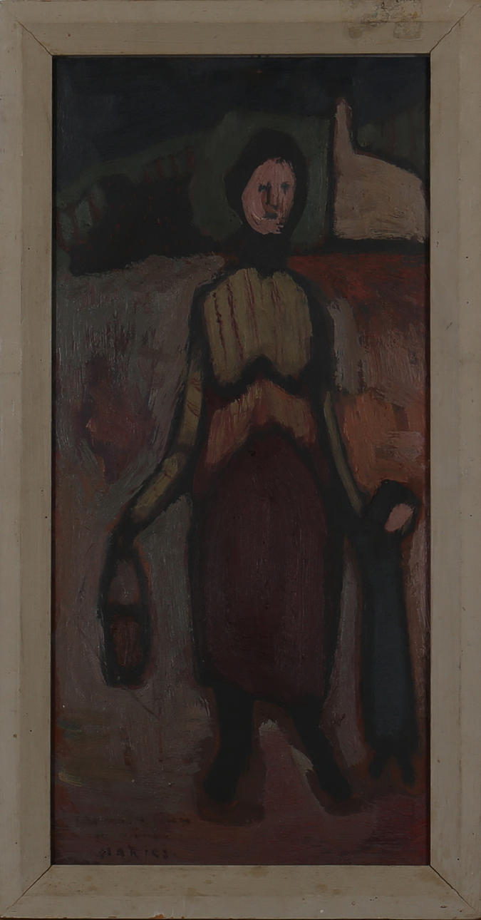 HARIES LAGERBRINK. Olja på pannå "Mor och barn" Signerad Haries. A tergo daterad 1954.