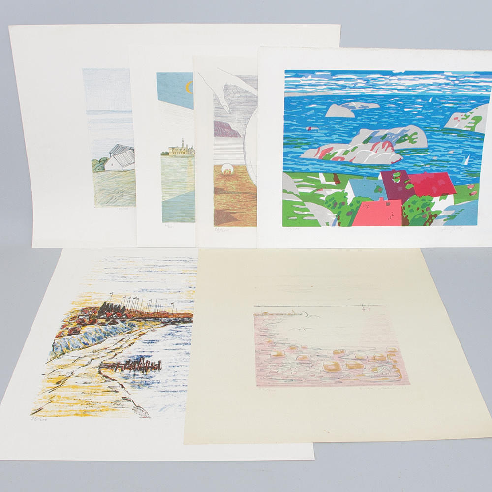 FÄRGLITOGRAFIER, 6 stycken oramade.