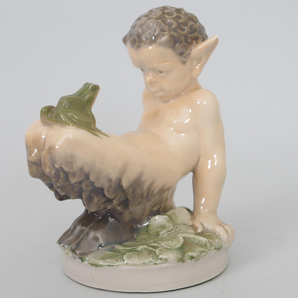 FIGURIN, porslin, faun med groda, Royal Copenhagen.