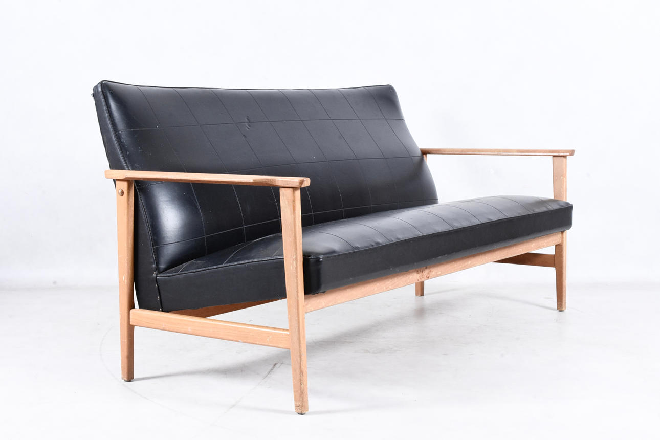 SOFFA, teak/galon. 1950/60-tal.