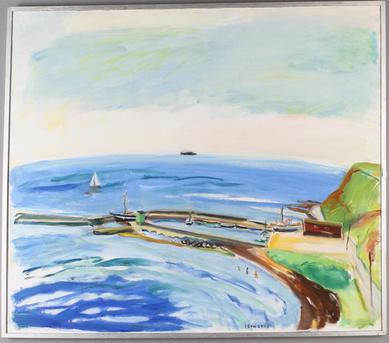 INGRID ERNELL. Kustmotiv, olja på duk, signerad.