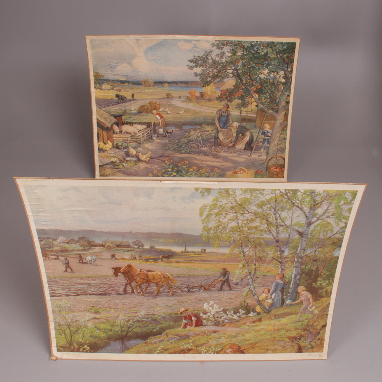 SKOLPLANSCHER, 2 st. Våren och hösten, P A Norstedt och söner, Stockholm.