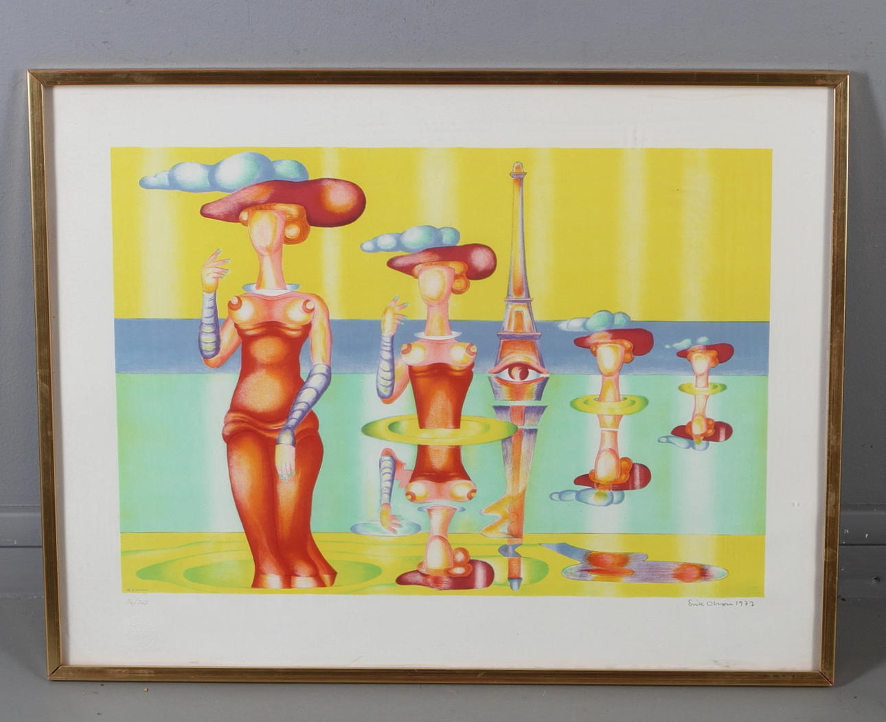 ERIK OLSON. Figurkomposition, färglitografi, signerad och numrerad 86/360.