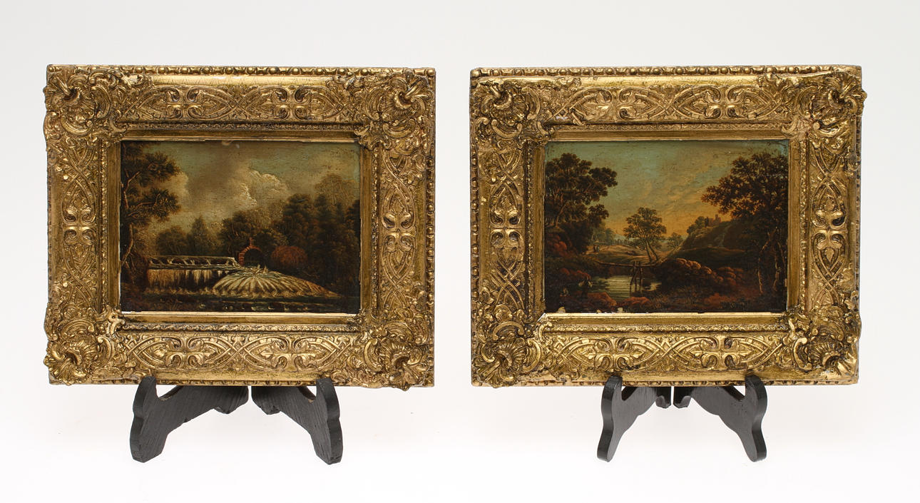 OKÄND KONSTNÄR. Landskapsmotiv, 2 st, olja på pannå, 1800-tal.