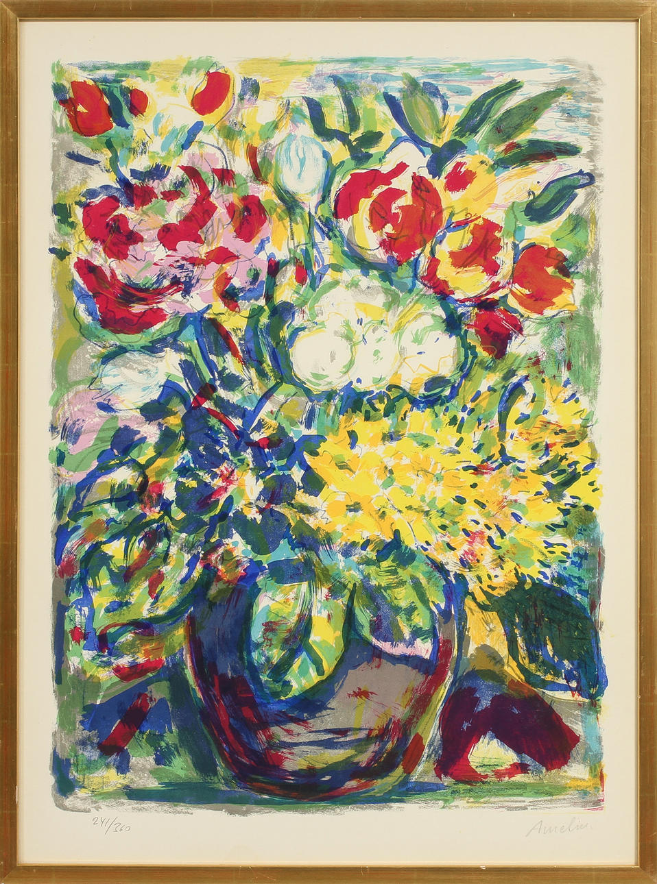 ALBIN AMELIN. "Blomsterstilleben", litografi, signerad och numrerad 241/360.