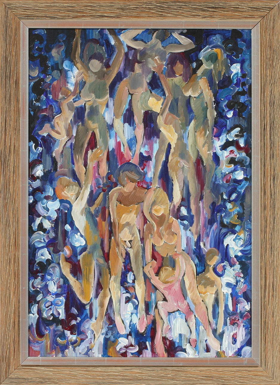 EBBE HÖGLUND. "Figurkomposition", olja på duk, sign.