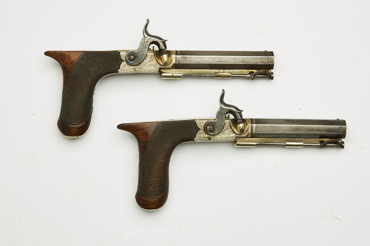 BLOCK PISTOLS, 1 pair, British, mid 1800s.
