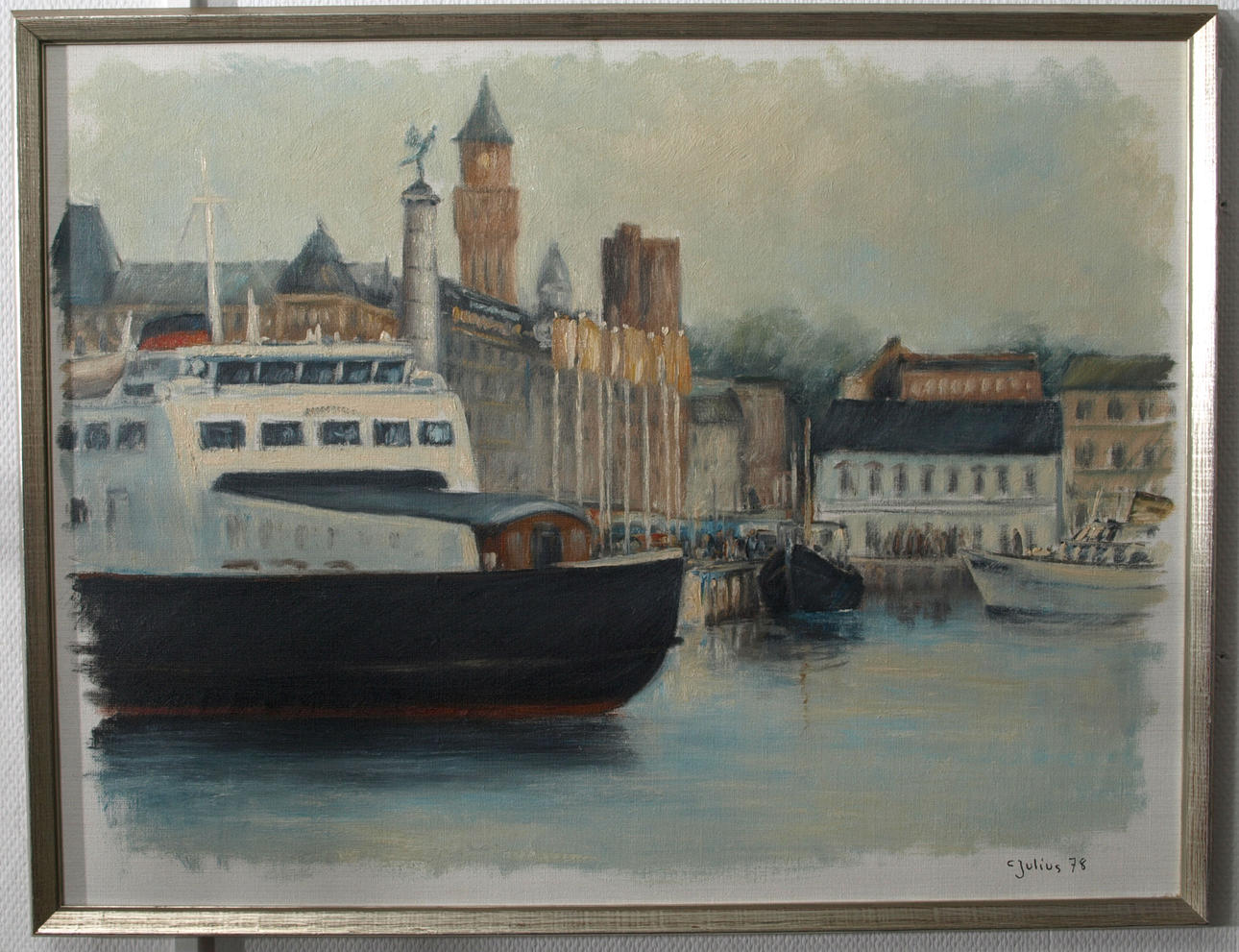 CARL JULIUS. Olja på duk, Helsingborgs hamn, signerad C Julius 78.