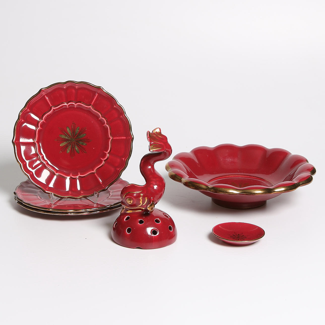 SERVISDELAR, 6 delar, "Röd rubin", Art Deco, Arthur Percy, Gefle.
