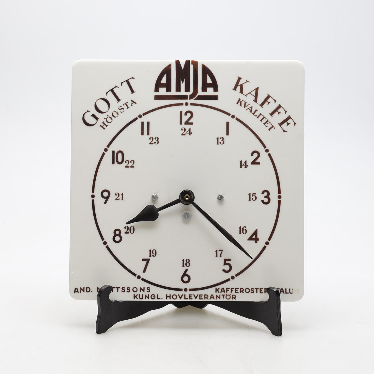 WALL CLOCK, glass, AMJA coffee, 1950s/60s.