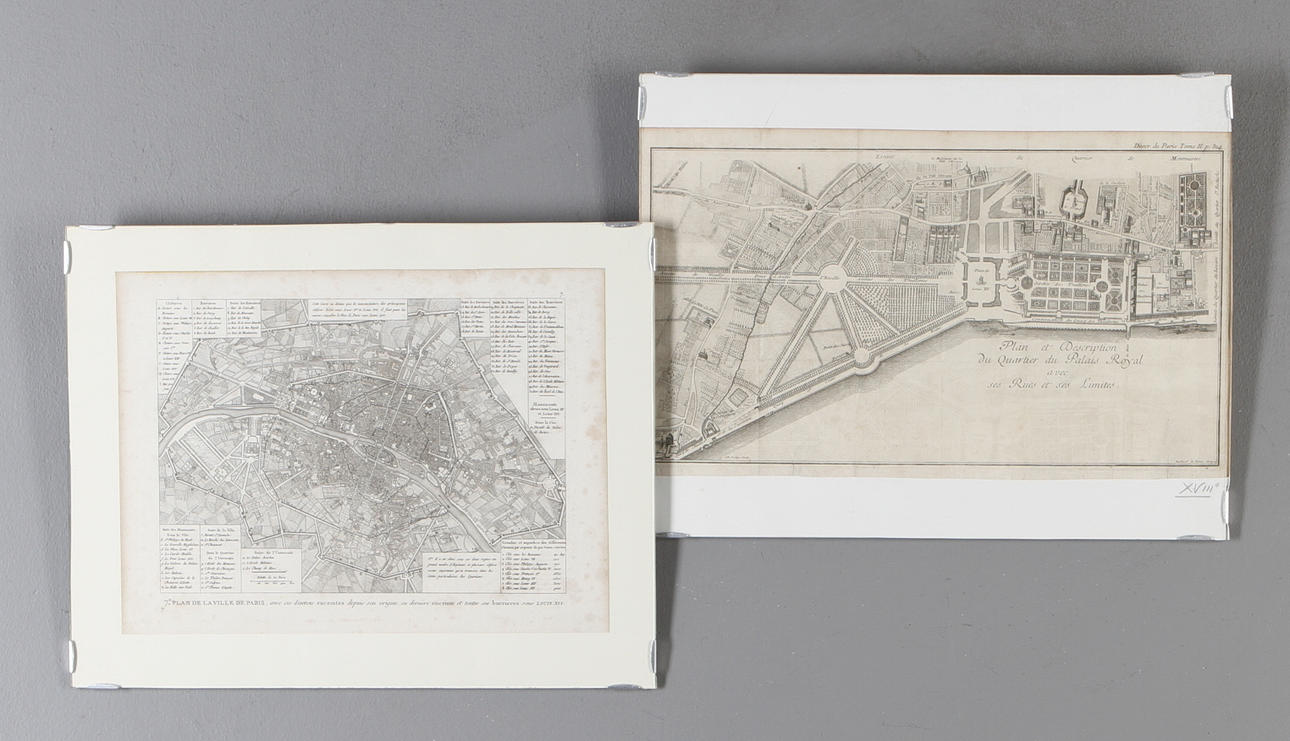 STADSKARTOR, 2 st, Paris, Pland de Ville Paris samt Plan et Description du quartier du Palais...