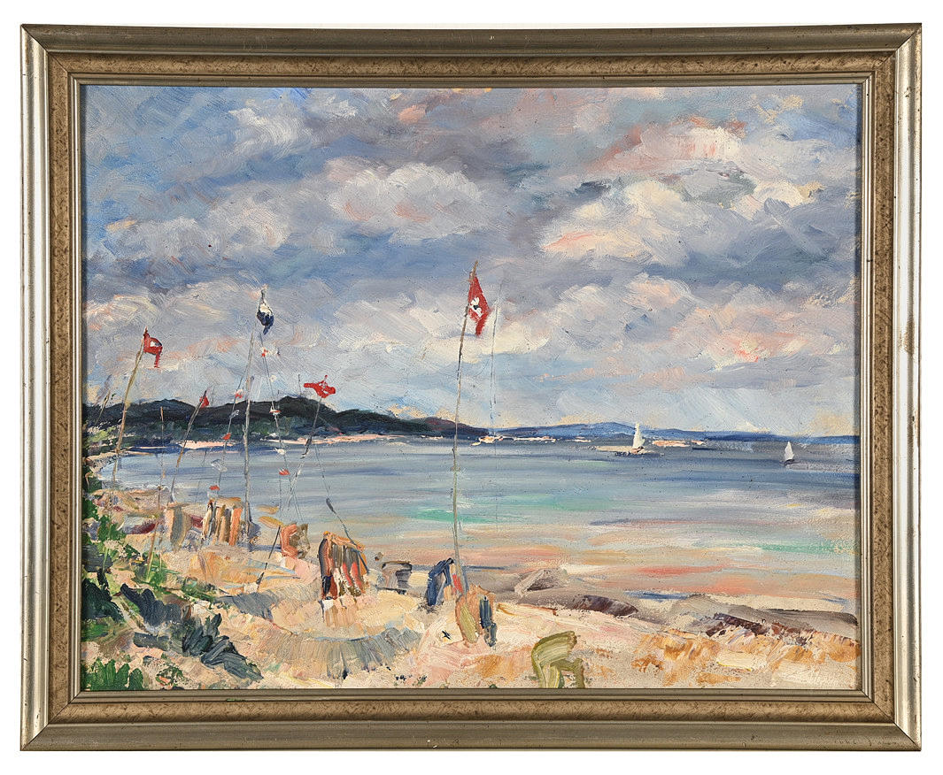 MONOGRAMMIST. ”Sommar strand scen.” Olja på papper.