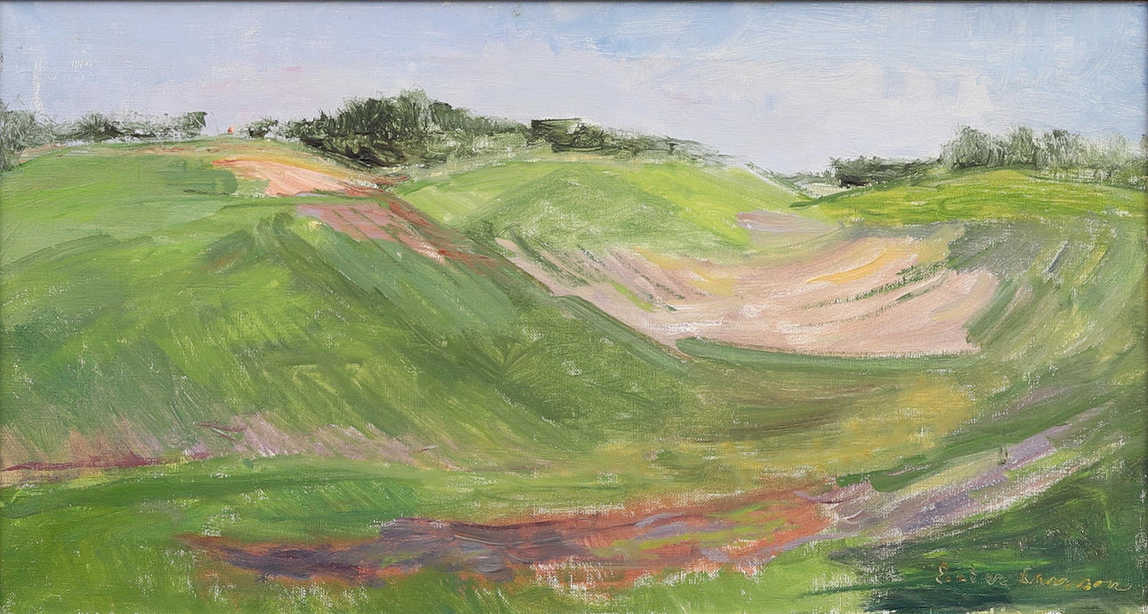 ESTER LARSSON. Heden Backåkra, olja på duk, signerad.