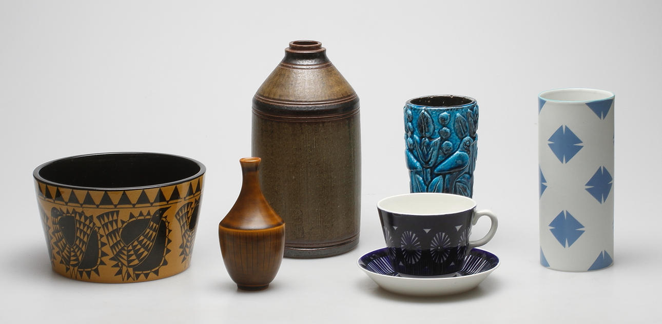 KERAMIK, 6 delar, Arabia, Rörstrand, Vallåkra, Höganäs.