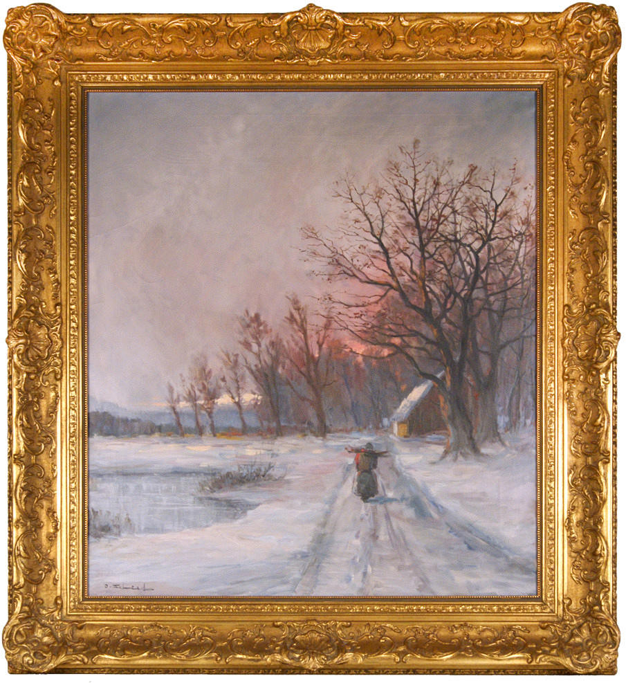 FRIEDER, SEPP. (Ettenbeuren 1920 - 2001 München) - ”Vinterkväll i Schwarzwald” - olja/duk. 80 x 70 cm Signerad nere till vänster: Se. Frieder. ram. A tergo med titeln.