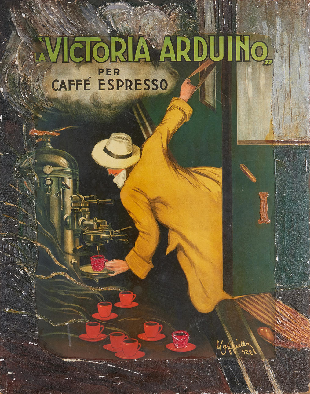 POSTER, "La 'Victoria Arduino' Per Caffe Espresso", Leonetto Cappiello, partially painted, monstered on Board, first half of the 20th century.