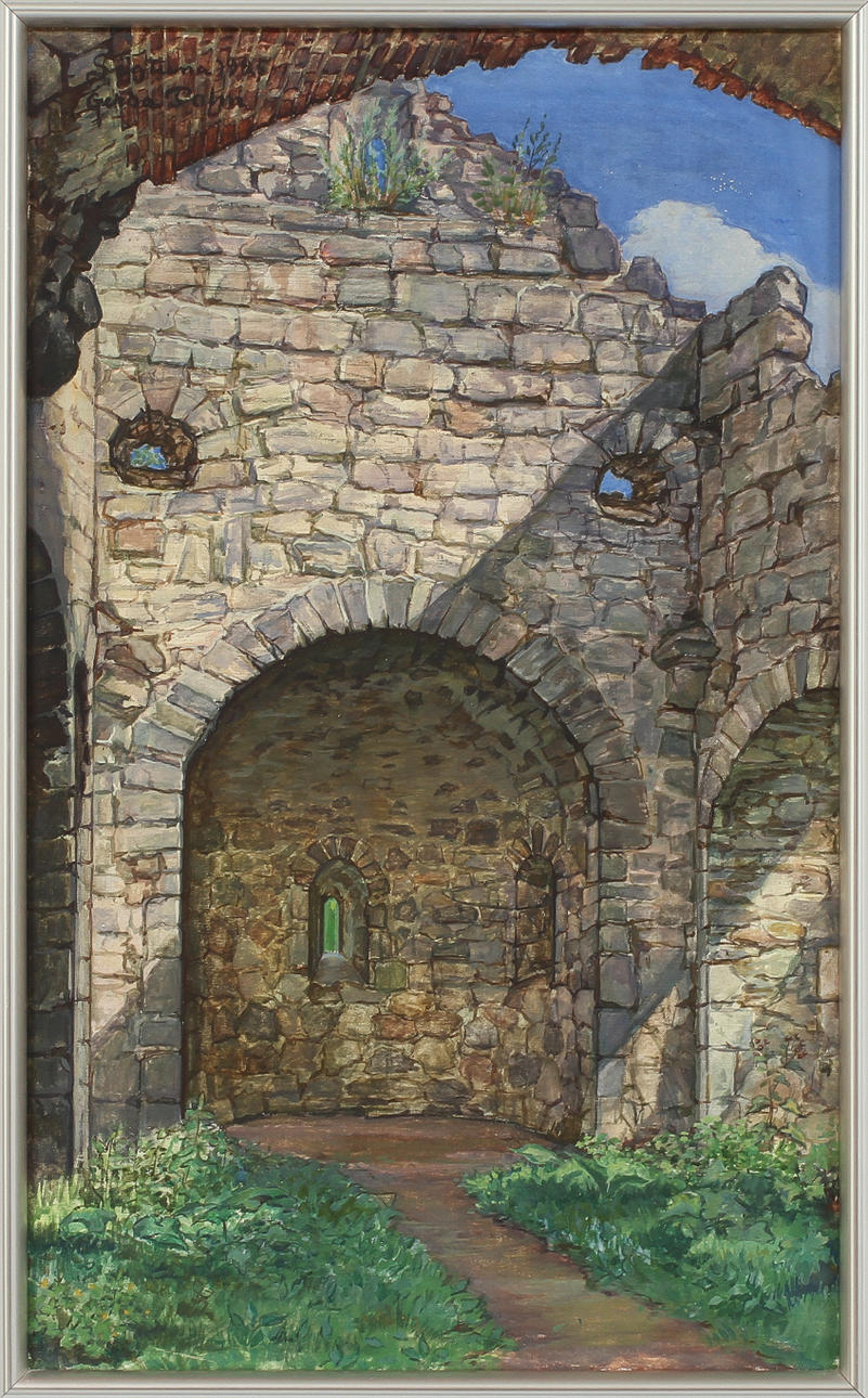 GERDA PALM. "Sigtuna 1925" Gouache på duk, signerad.