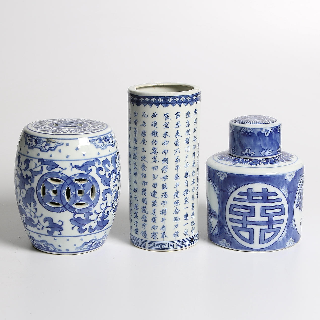 LOCKSKÅL, PENSELVAS och PALL, underglasyrblått, Guang Xu, Kina, 1900-tal.