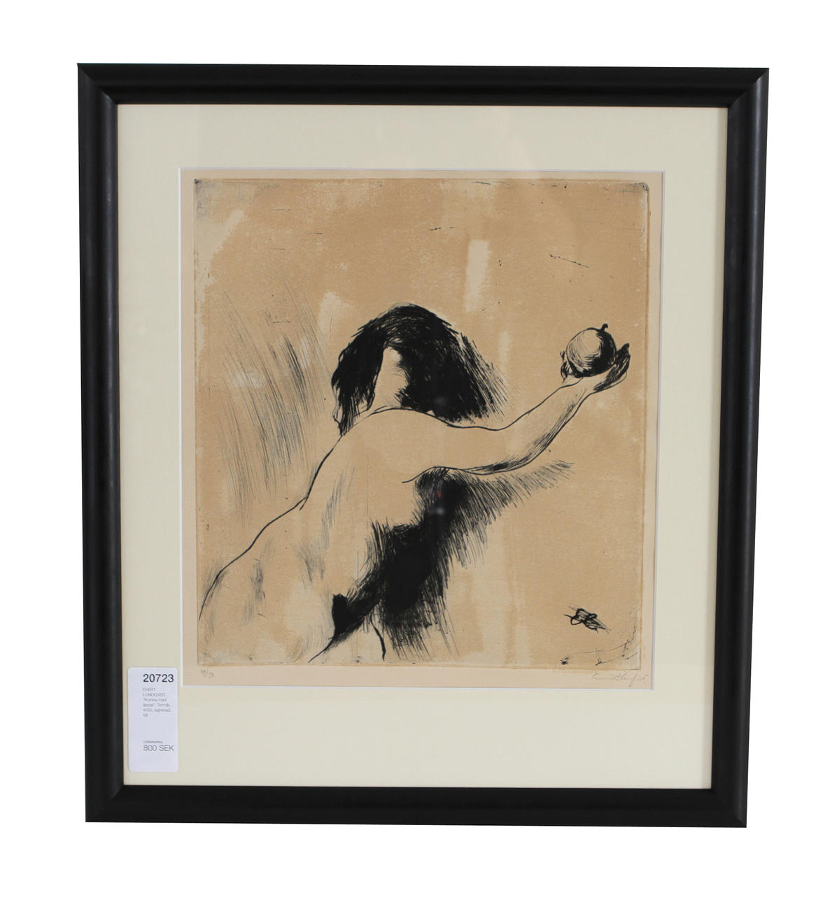 EVERT LUNDQVIST. "Kvinna med äpple". Torrnål, 4/50, signerad.