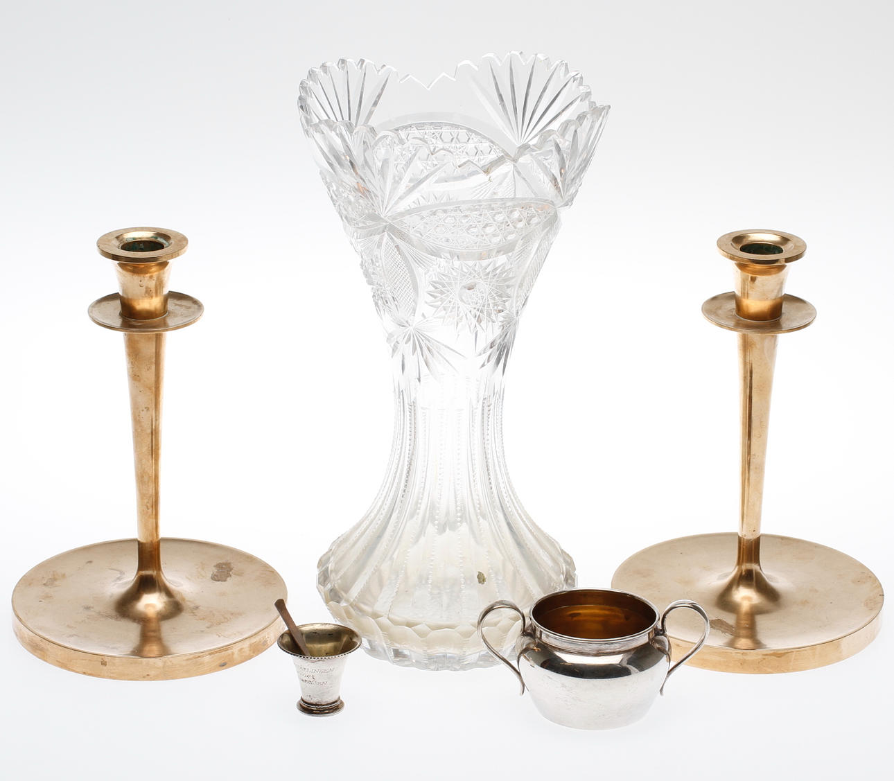 PARTI DIVERSE, 6 delar, glas, silver, nysilver, mässing.