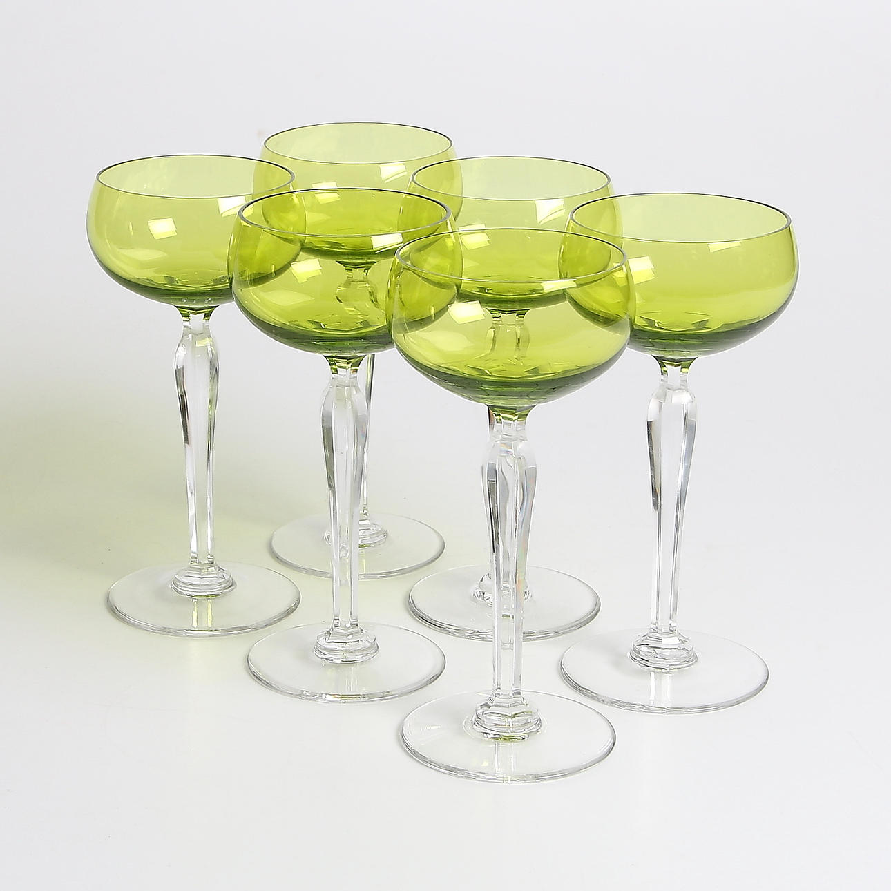 VITVINSGLAS, 6 st, glas, Val Saint Lambert, Belgien, 1900-tal.