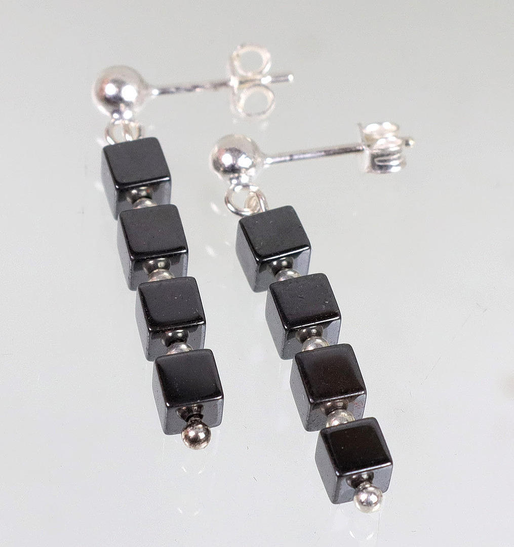 HEMATITE - PLATA - PENDIENTES DE PLATA 925.