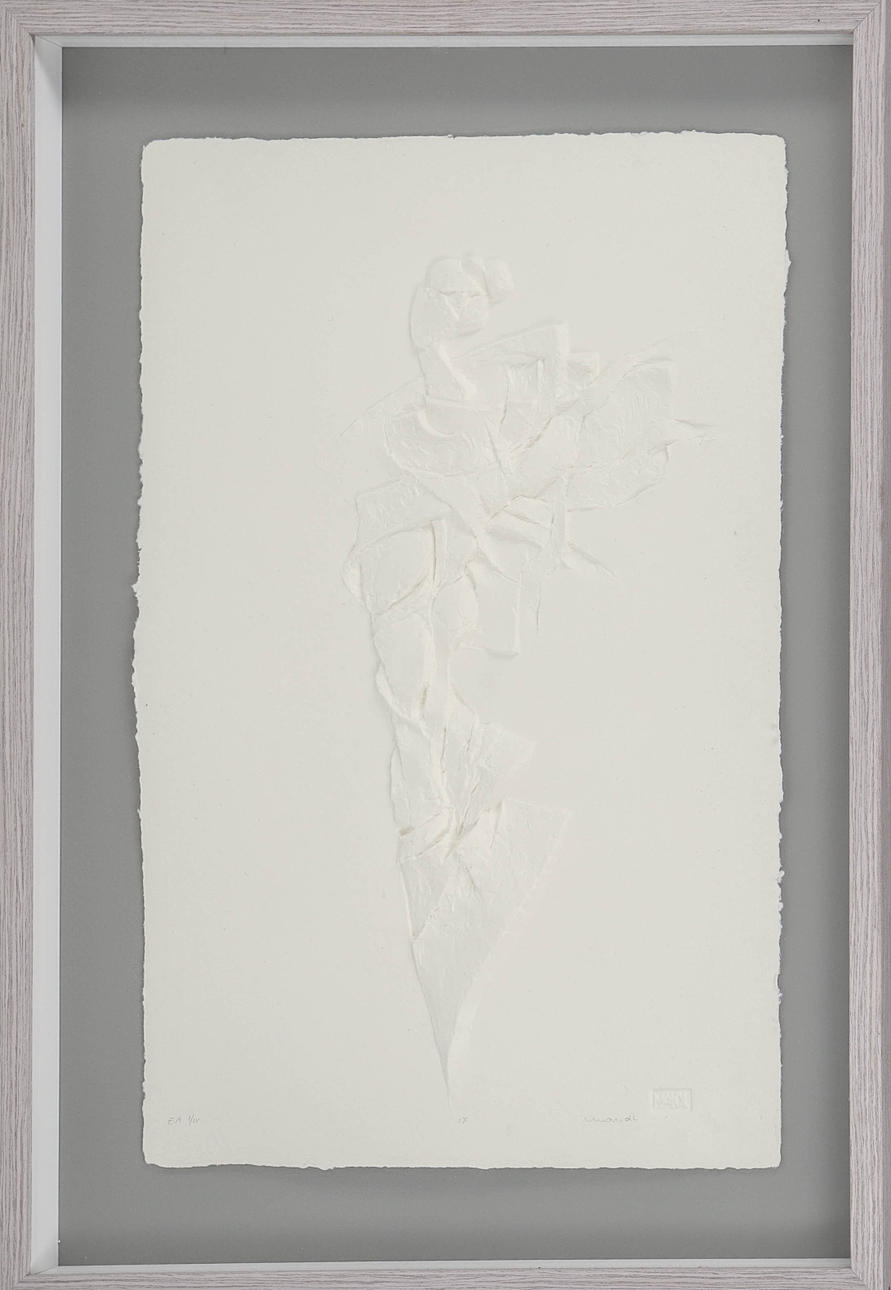 PETER MANDL. "Relief IX", wall relief, paper, signed.