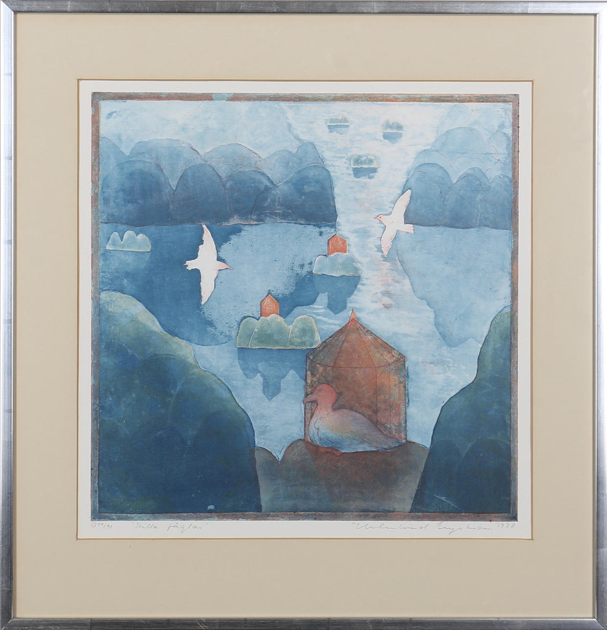 HELMTRUD NYSTRÖM. "Quiet bird". Color etching. Signed, dated 1978 and numbered 54/90.