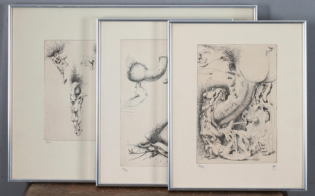 ULF RAMBERG. 3 st, etsningar, signerade och numrerade, samt provtryck.