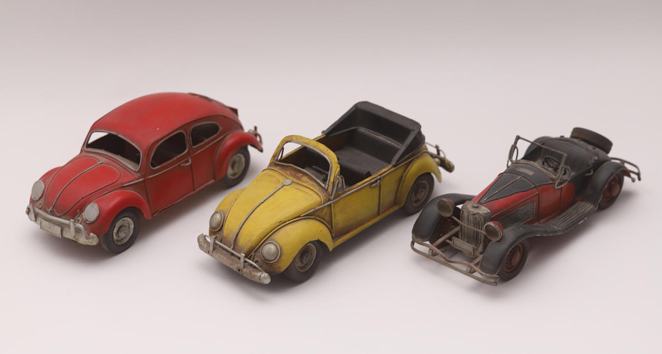 THREE MODEL CARS, tin, 80-90 years.