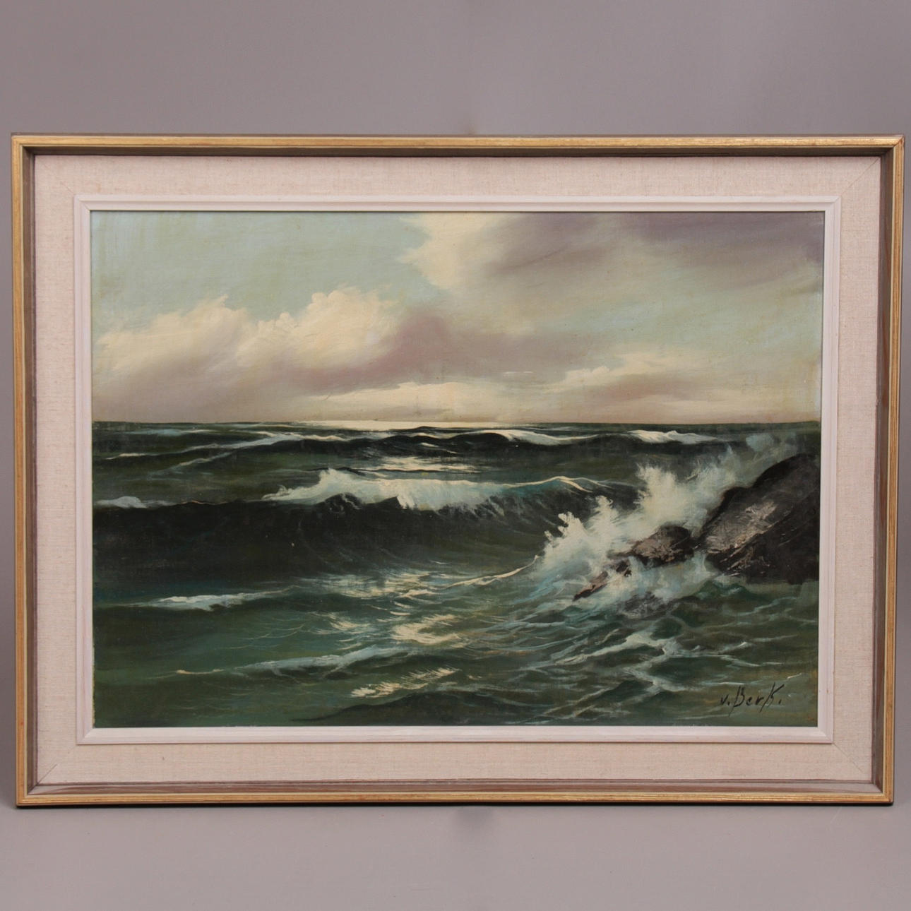 OIDENTIFIERAD KONSTNÄR. Olja på duk, kustmotiv, signerad v. Berk, Holland.