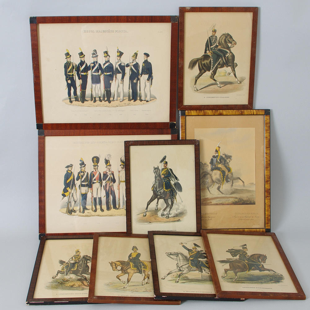 ÄLDRE TRYCK, 9 stycken, soldater.