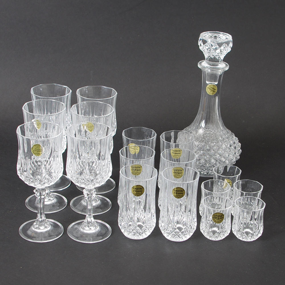 GLASSERVIS, 18 delar, "Longchamp", Cristal d'Arques, Frankrike.