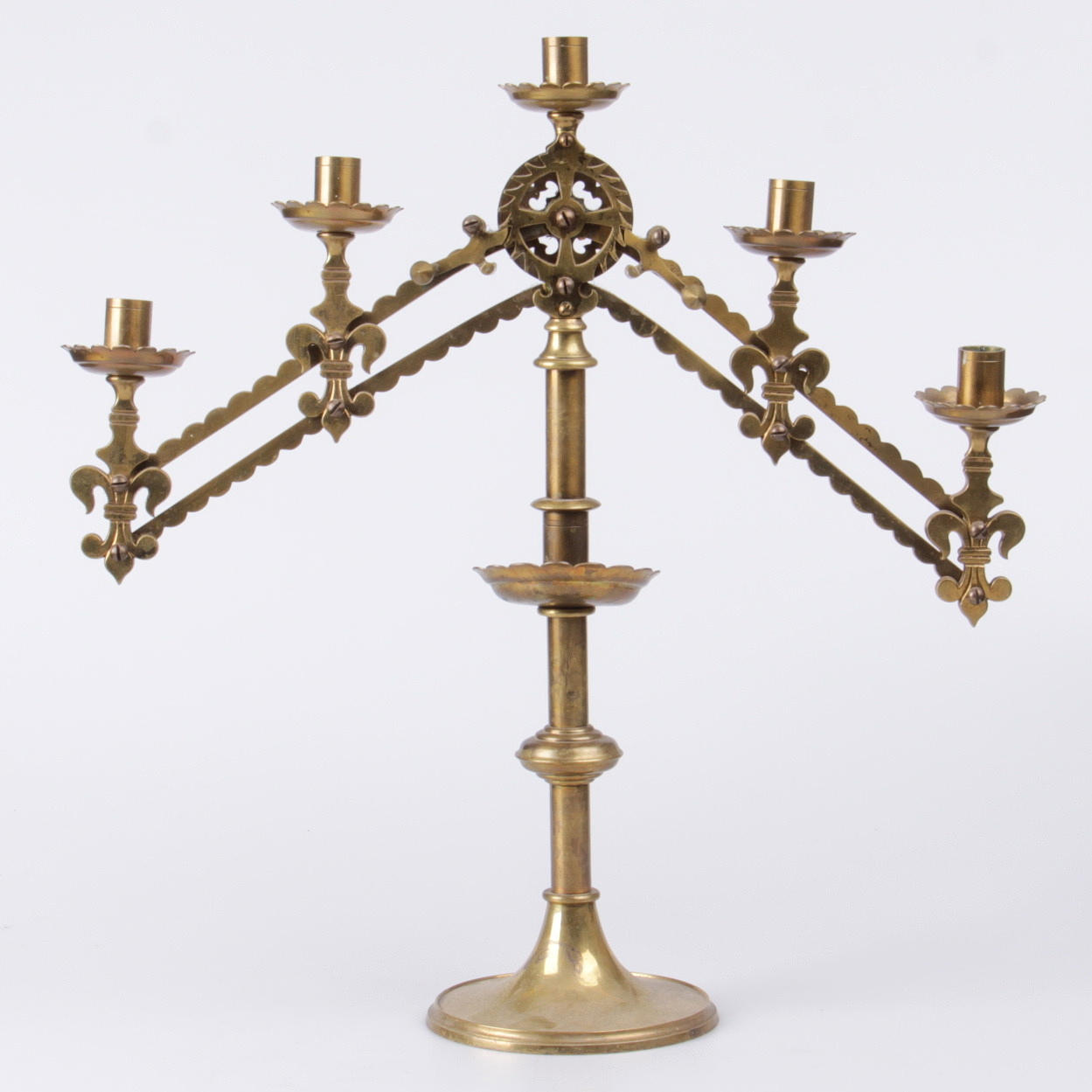 KANDELABER, 5-armad, ställbar, mässing, 1900-tal.