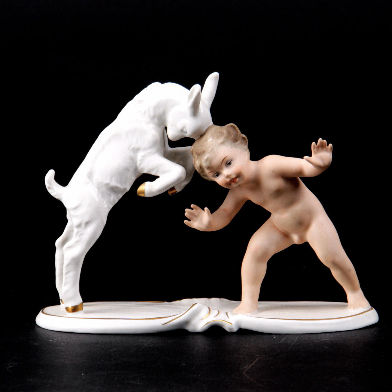 FIGURIN, porslin, gosse med get, Wallendorf, Tyskland.