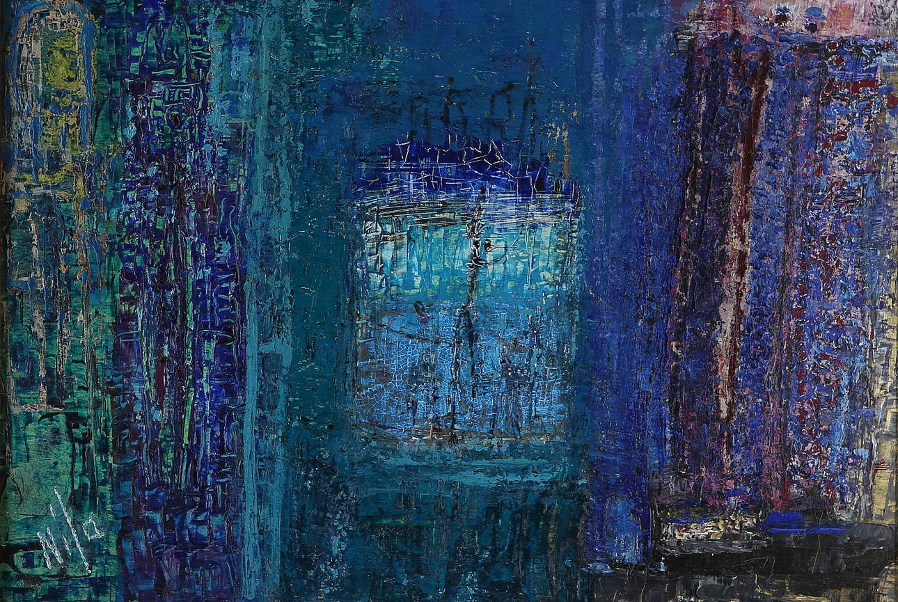 LAURI NILA. "Poecy Blue", oil on Board, signed, dated -67.