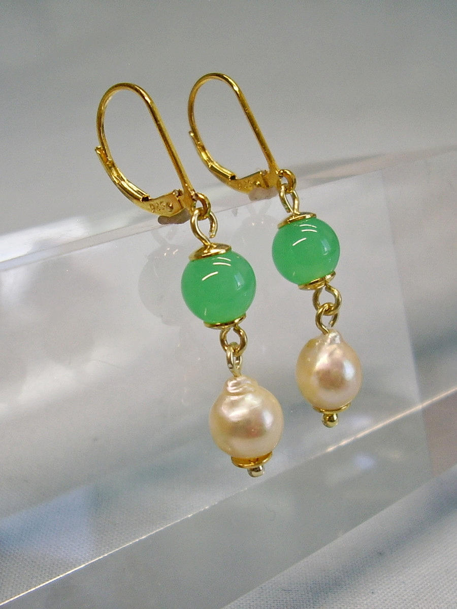 CHRYSOPRAS - PÄRLÖRHÄNGEN silver & gult guld.